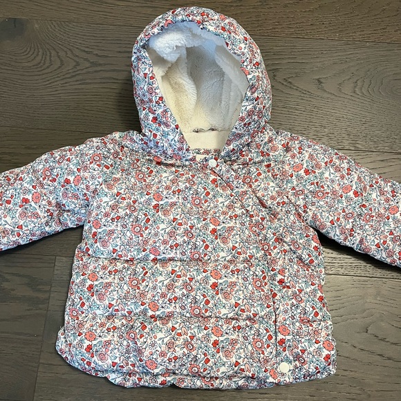 Gap floral warm fleece lined jacket 12-18M EUC - Picture 2 of 5